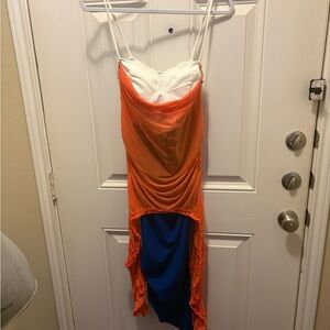 SHEIN Asymmetrical Dress in White, Orange, and Blue